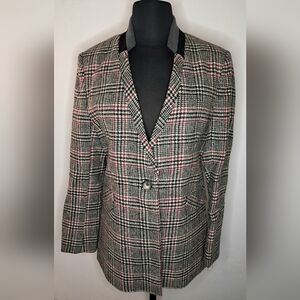 Helene London Women's Plaid Herringbone Tweed Wool Blazer